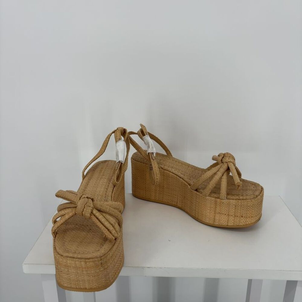 Raffia Platform Wedge Sandals Strappy Espadrille Bow Open Toe